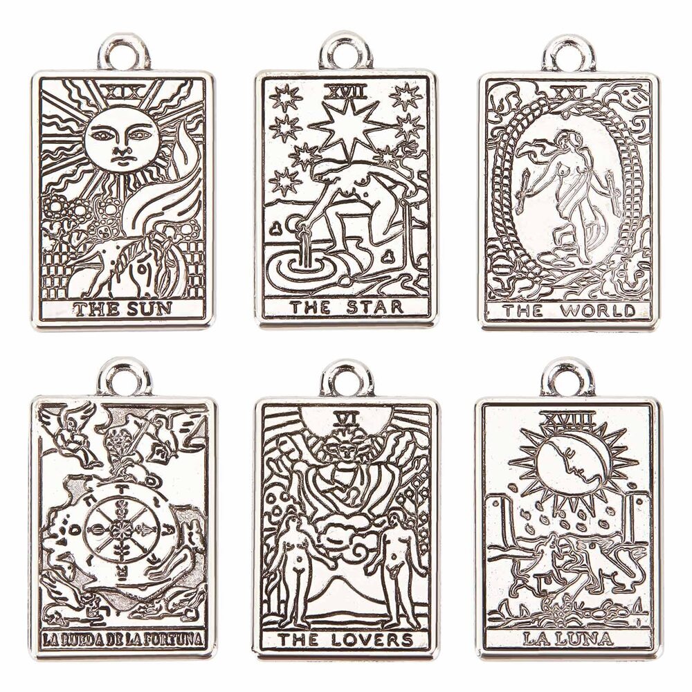 4268 1 Box 36Pcs Tarot Charms Tarot Cards Charm Rectangle Alloy Metal